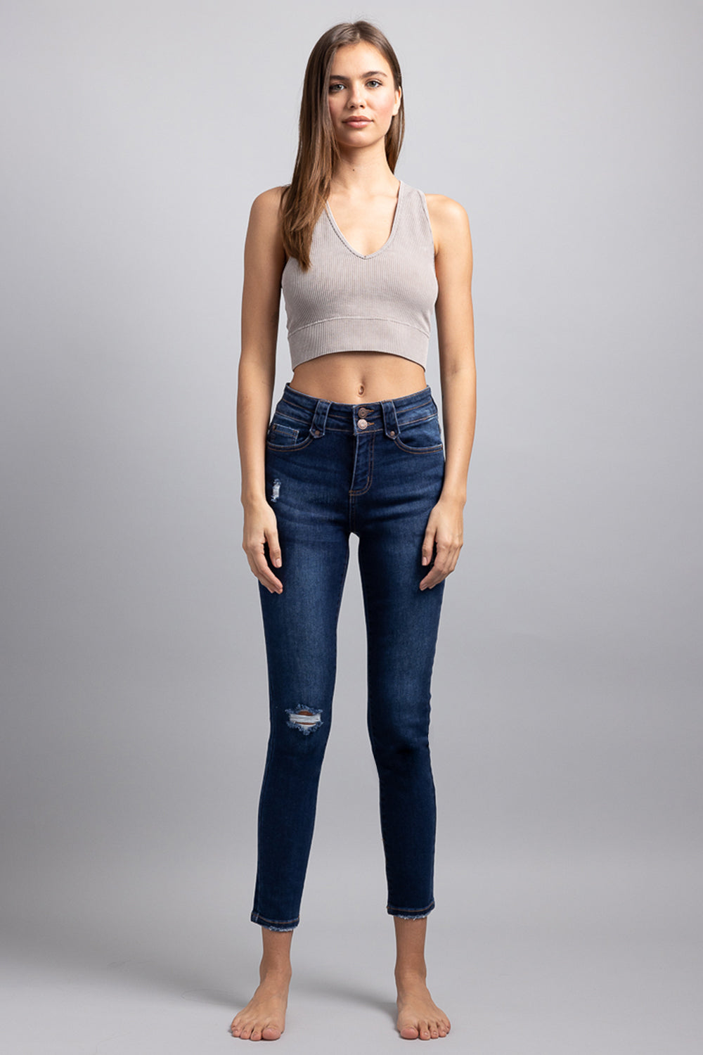 High Rise 2 Button Skinny Jeans
