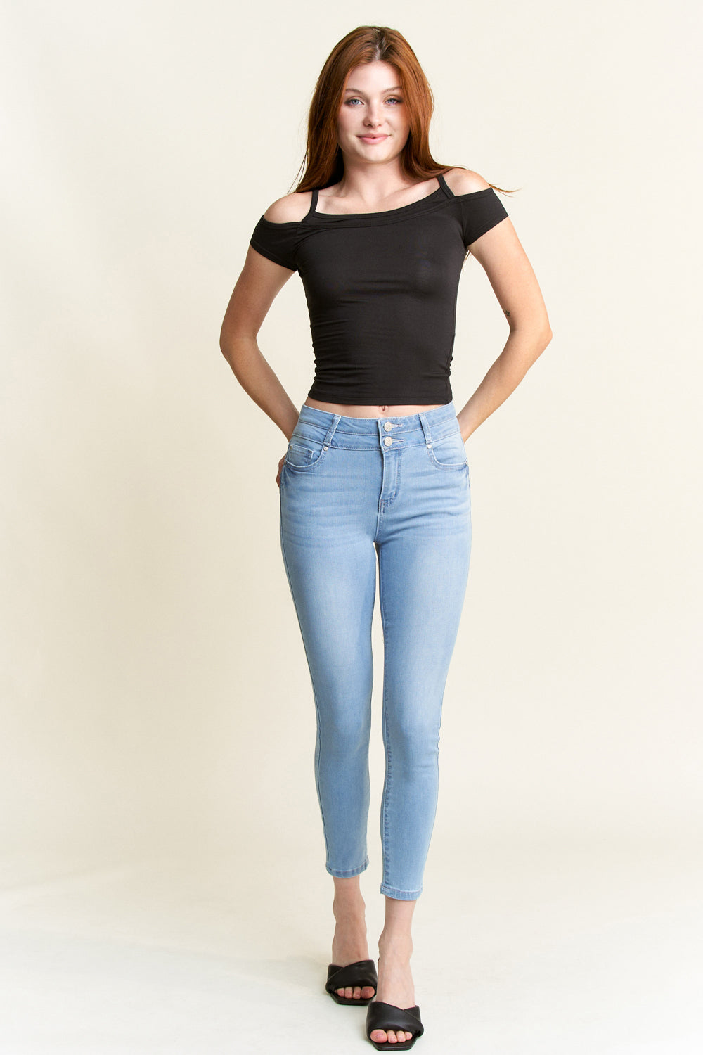 Double Waist High Rise Ankle Skinny Jeans