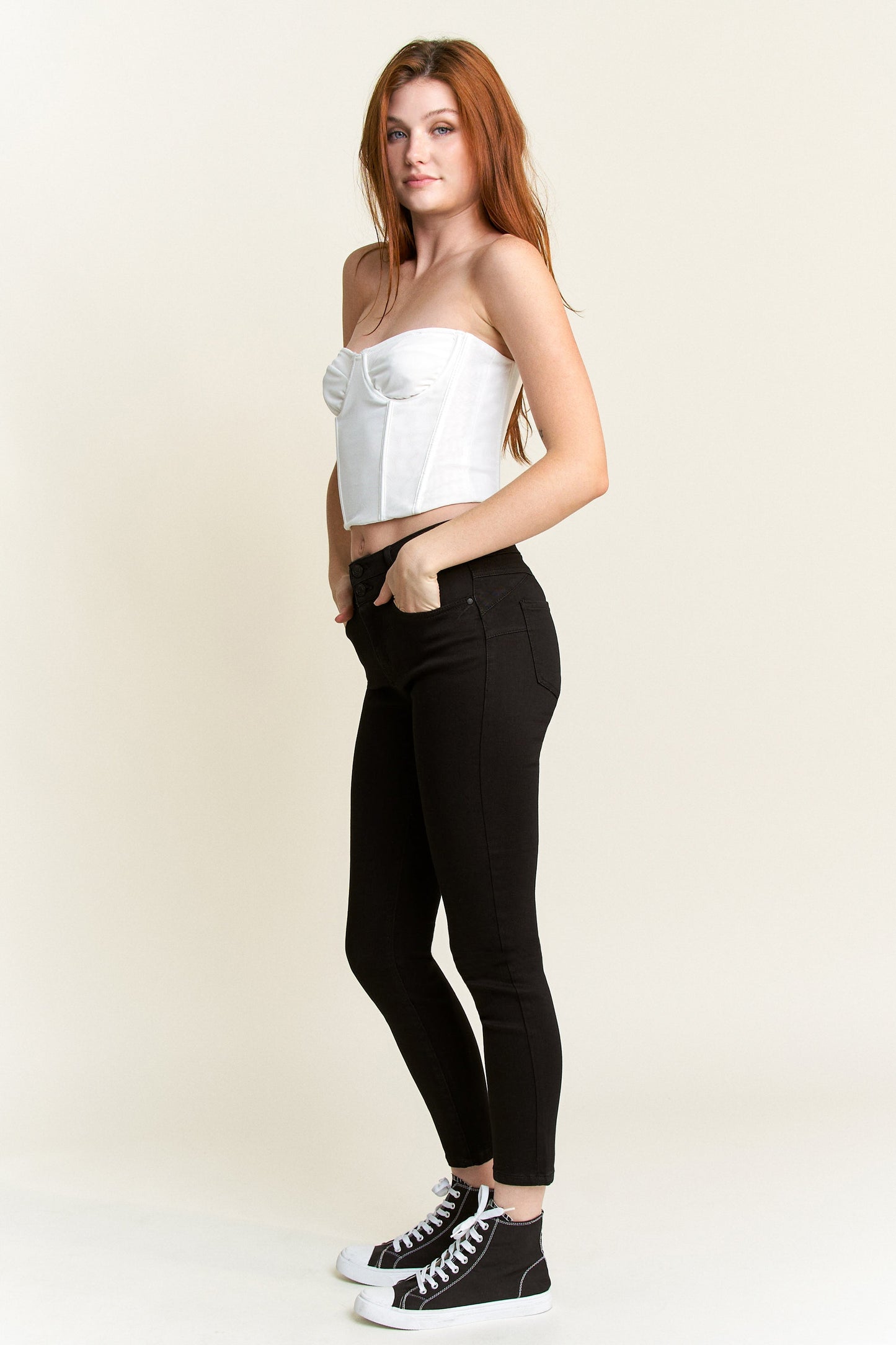 Double Waist High Rise Ankle Skinny Jeans