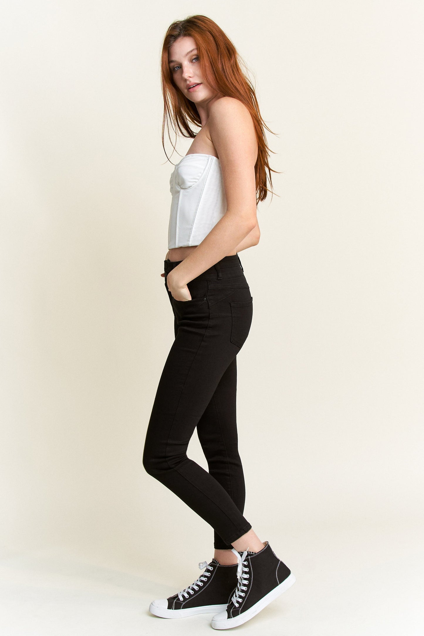 Double Waist High Rise Ankle Skinny Jeans