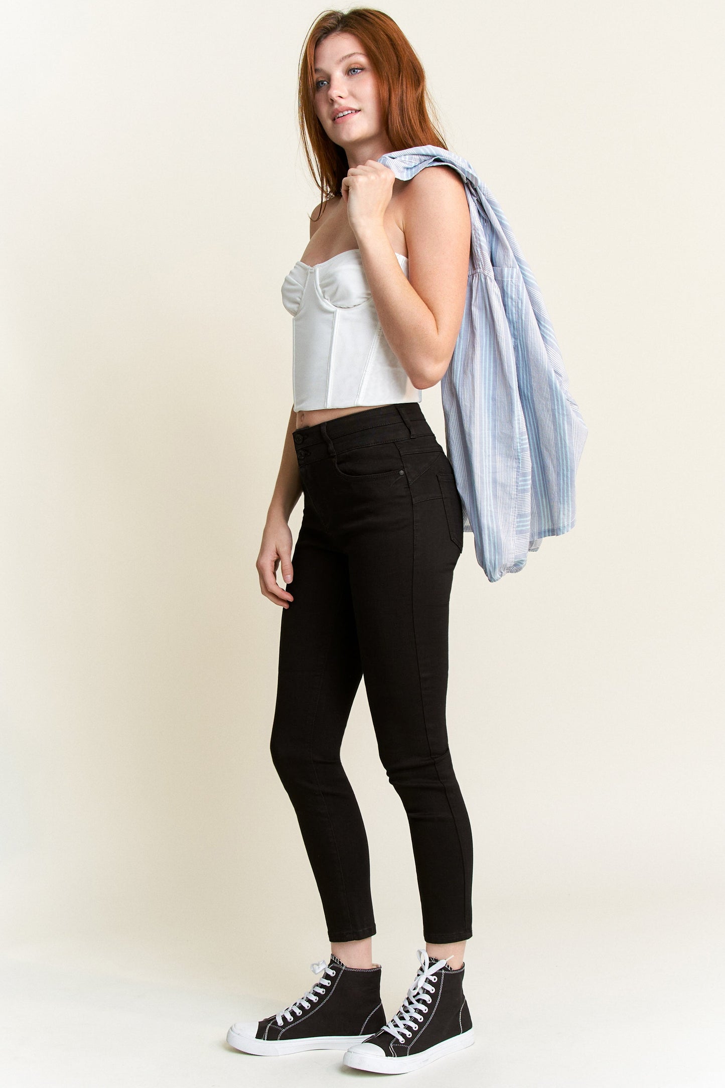 Double Waist High Rise Ankle Skinny Jeans