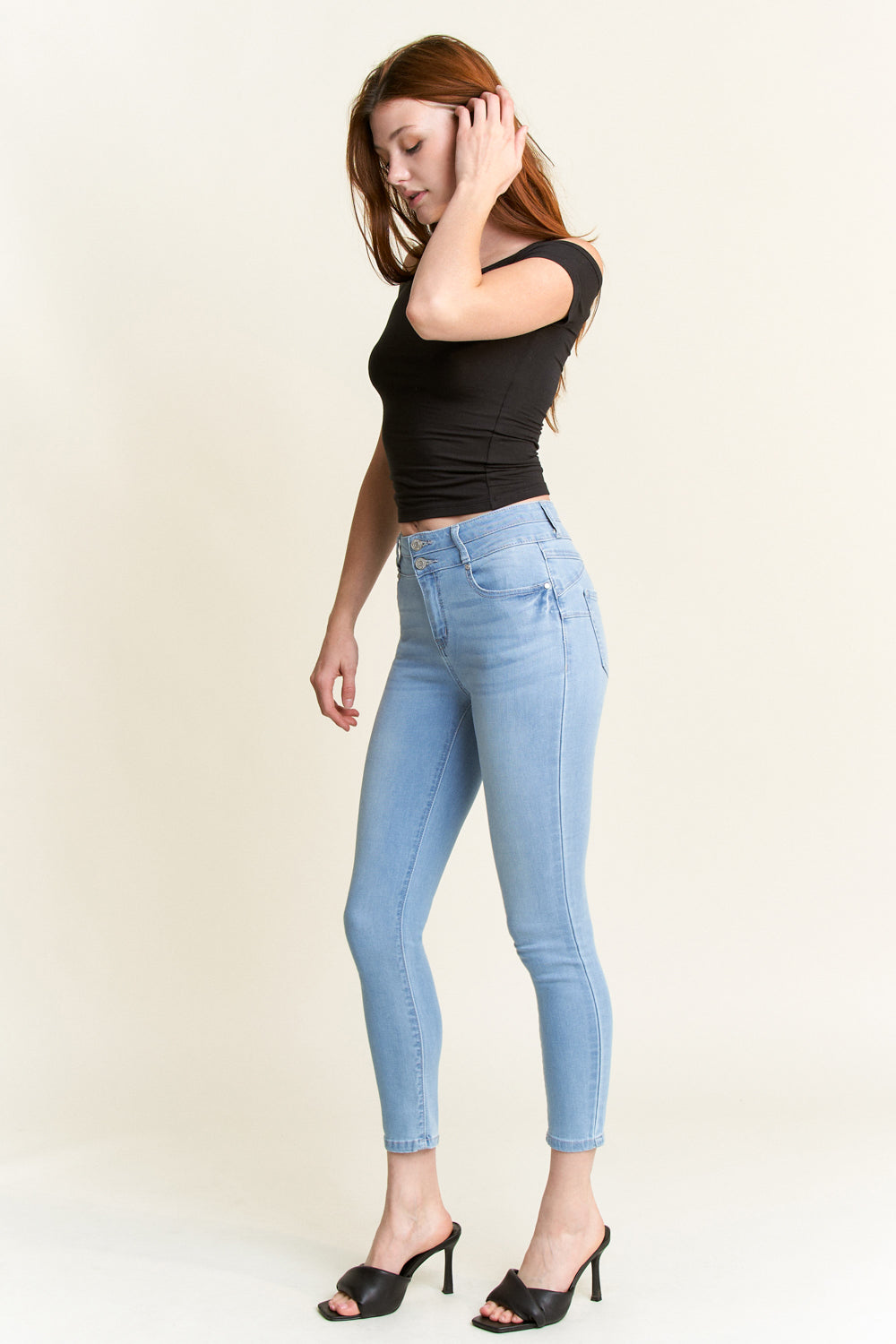 Double Waist High Rise Ankle Skinny Jeans