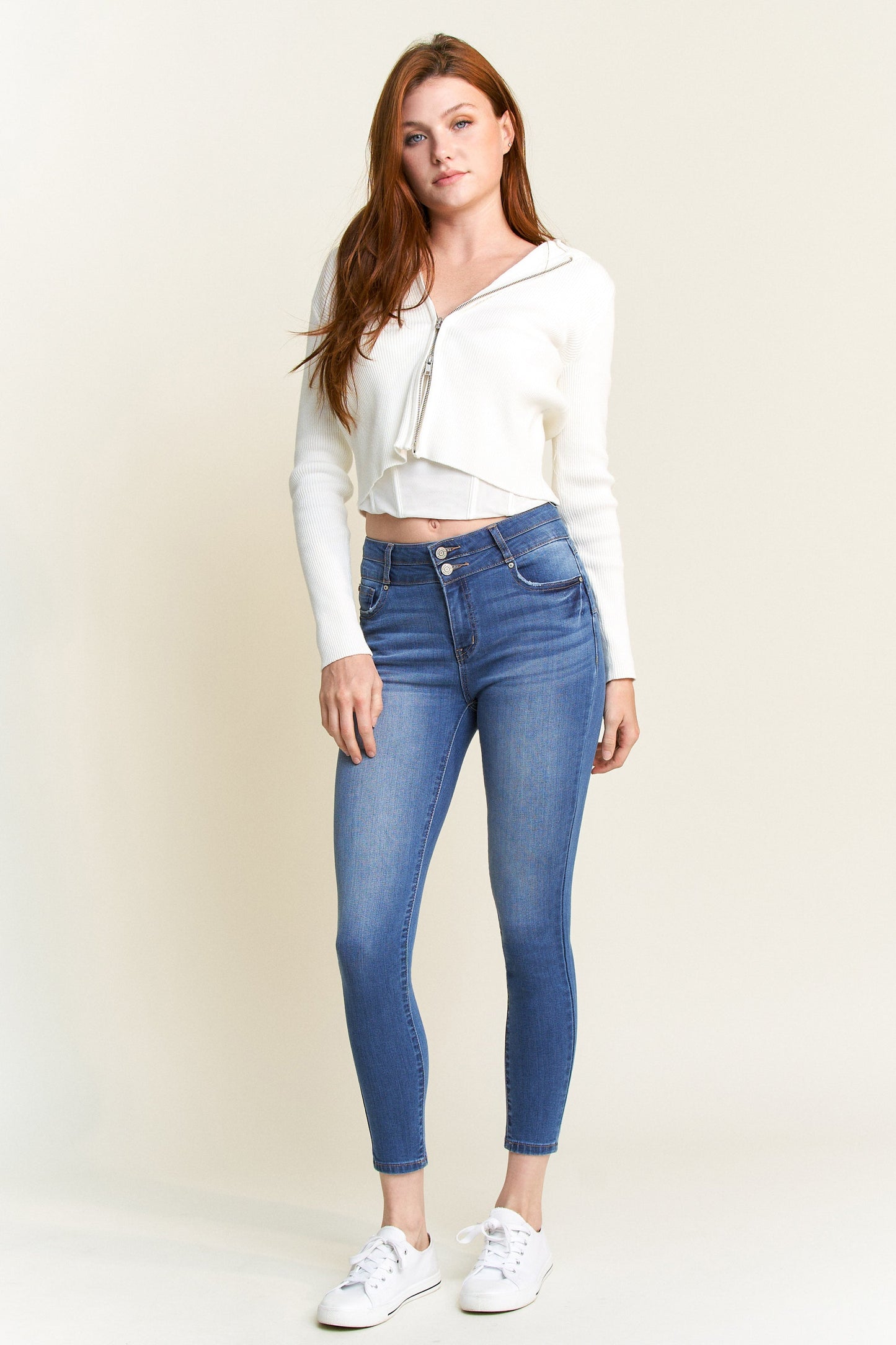 Double Waist High Rise Ankle Skinny Jeans