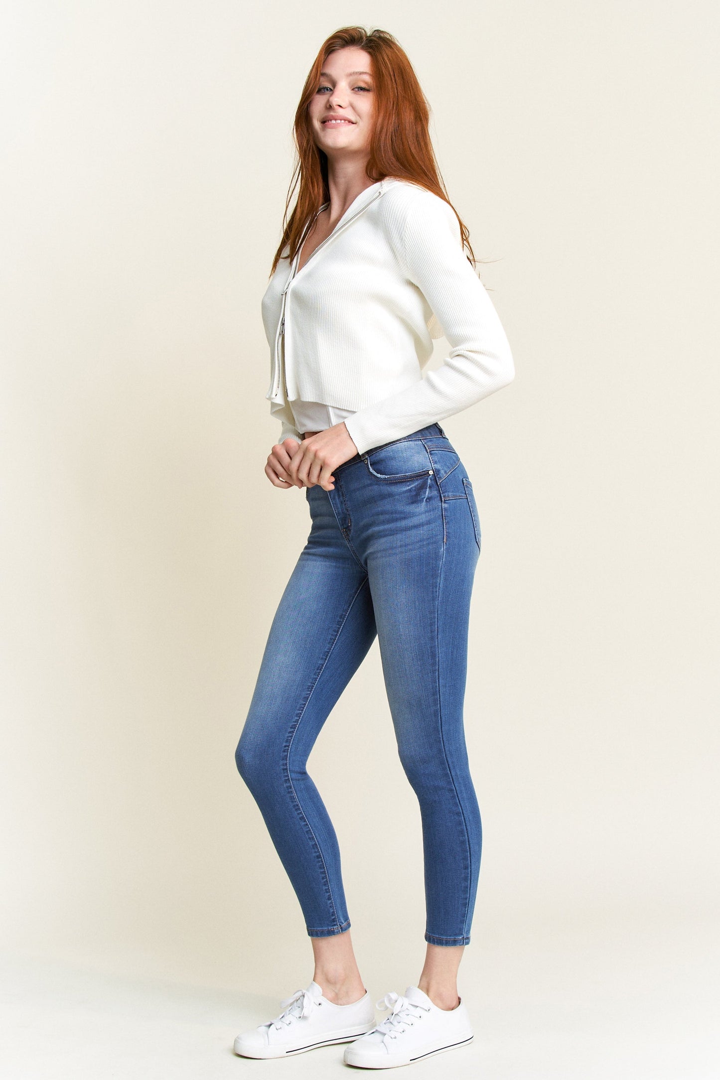 Double Waist High Rise Ankle Skinny Jeans