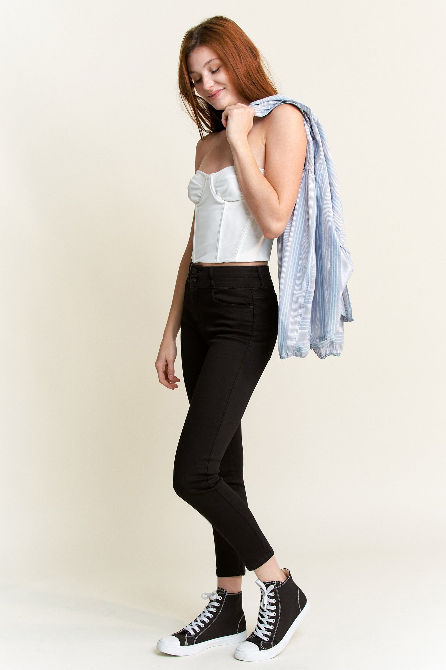 Double Waist High Rise Ankle Skinny Jeans