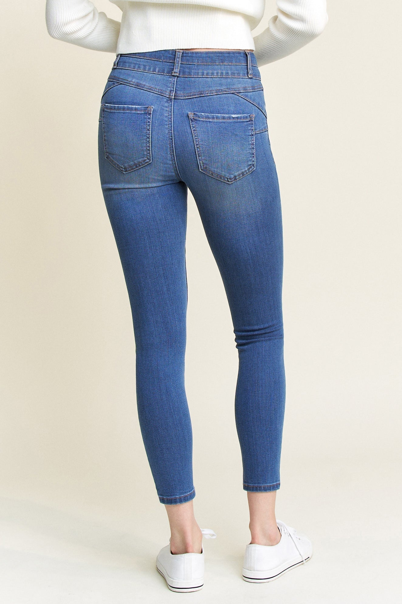 Double Waist High Rise Ankle Skinny Jeans