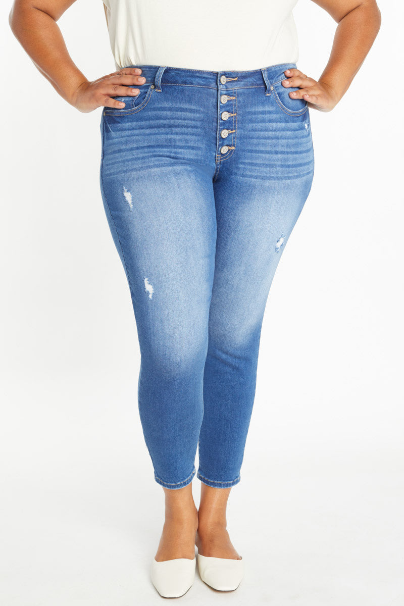 High Rise Ankle Skinny with 5 Exposed Button