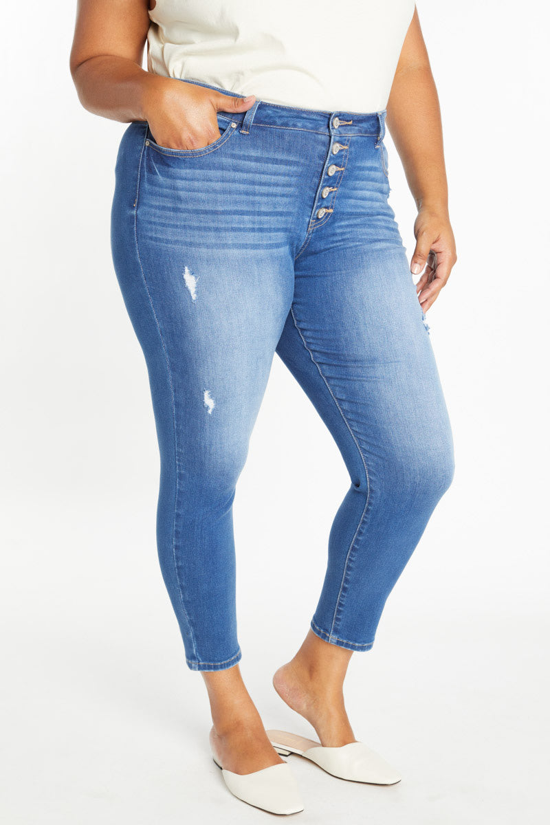 High Rise Ankle Skinny with 5 Exposed Button