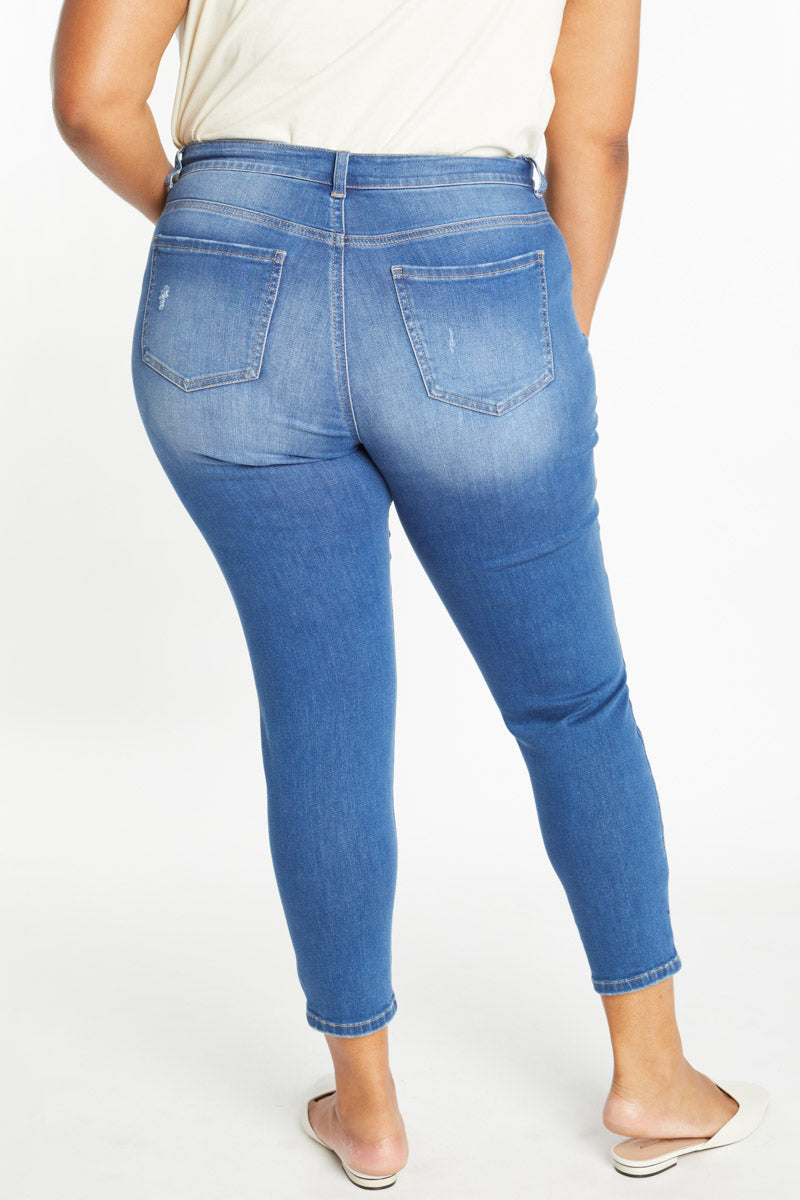 High Rise Ankle Skinny with 5 Exposed Button