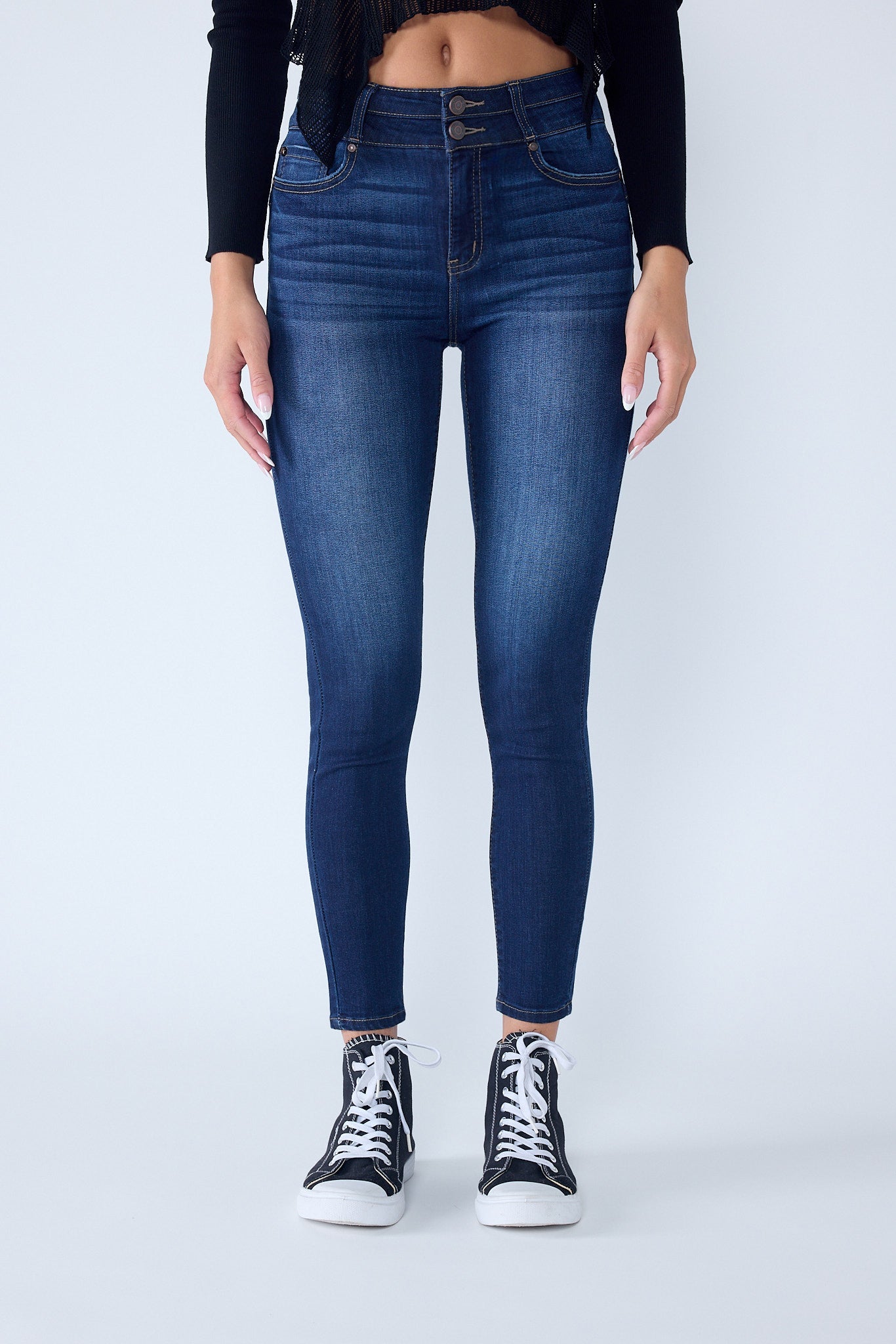 Double Waist High Rise Ankle Skinny Jeans