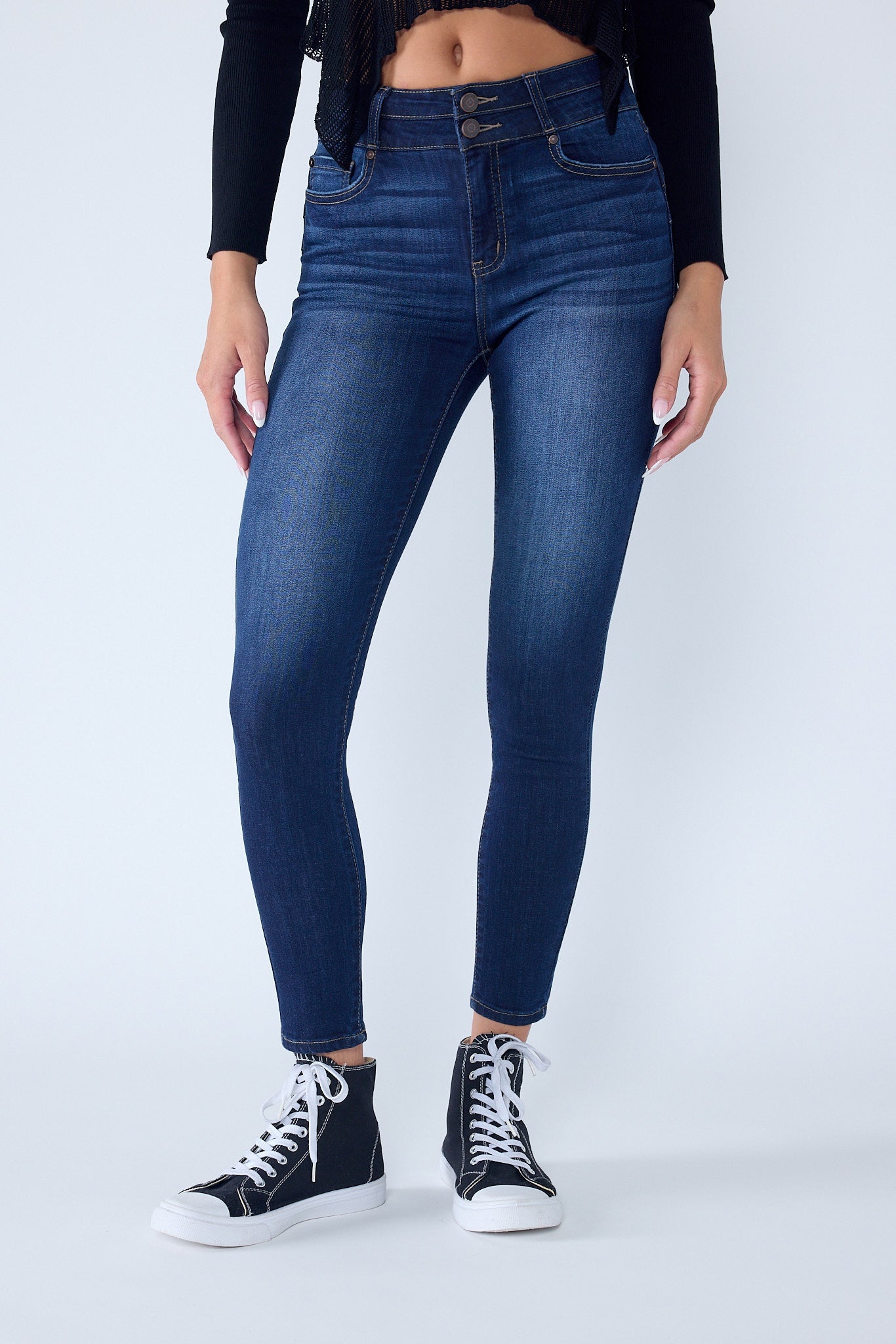 Double Waist High Rise Ankle Skinny Jeans