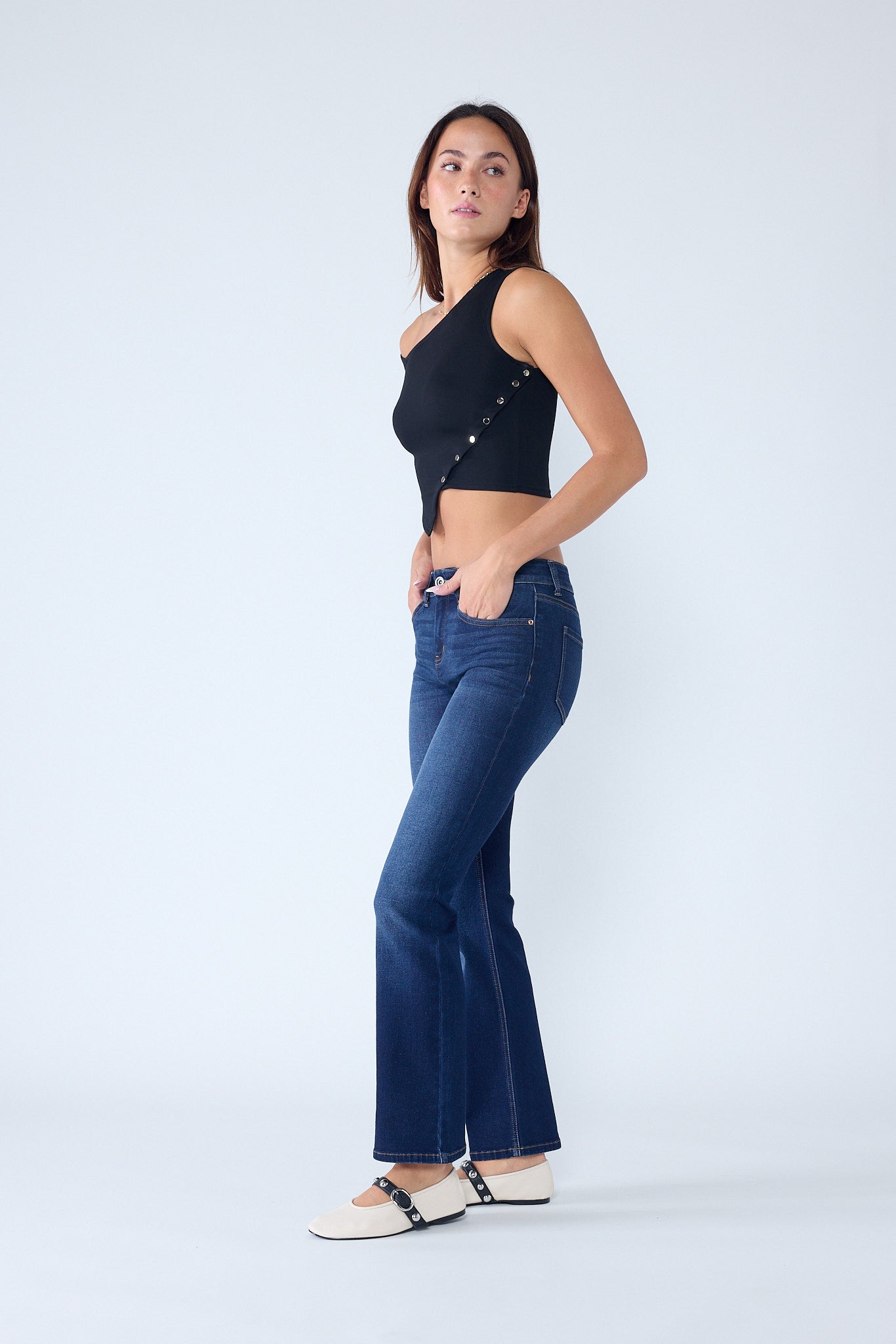 High Rise Slim Bootcut With Gentle Wash