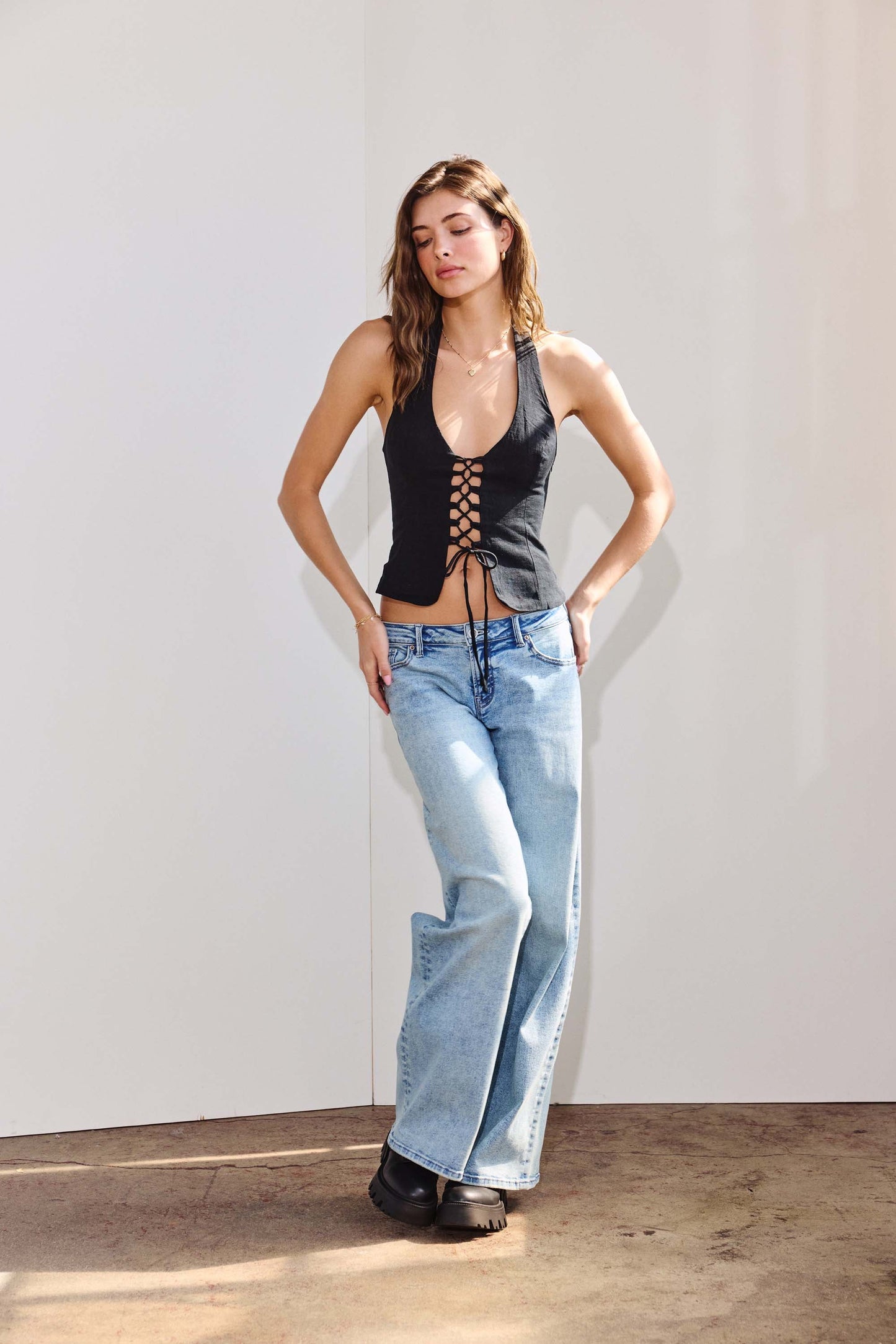 Low Waist Acid Washed Baggy Wide Leg