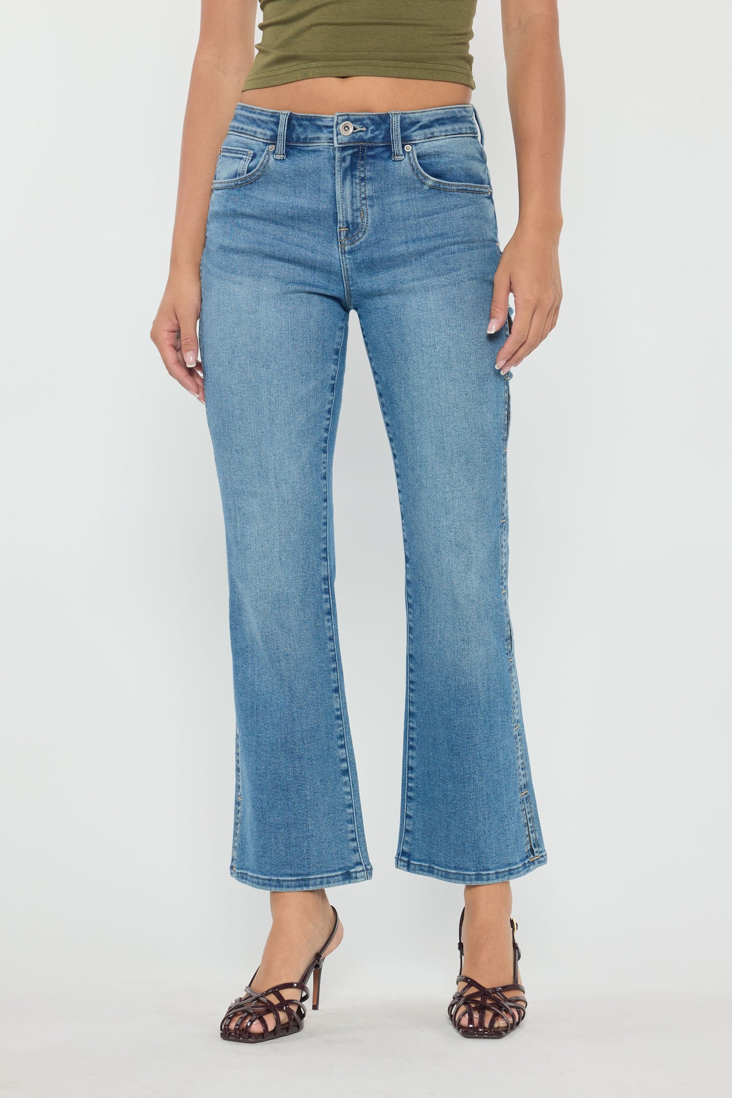 High Rise Relaxed Crop Bootcut with Side Cut-out hole Detail