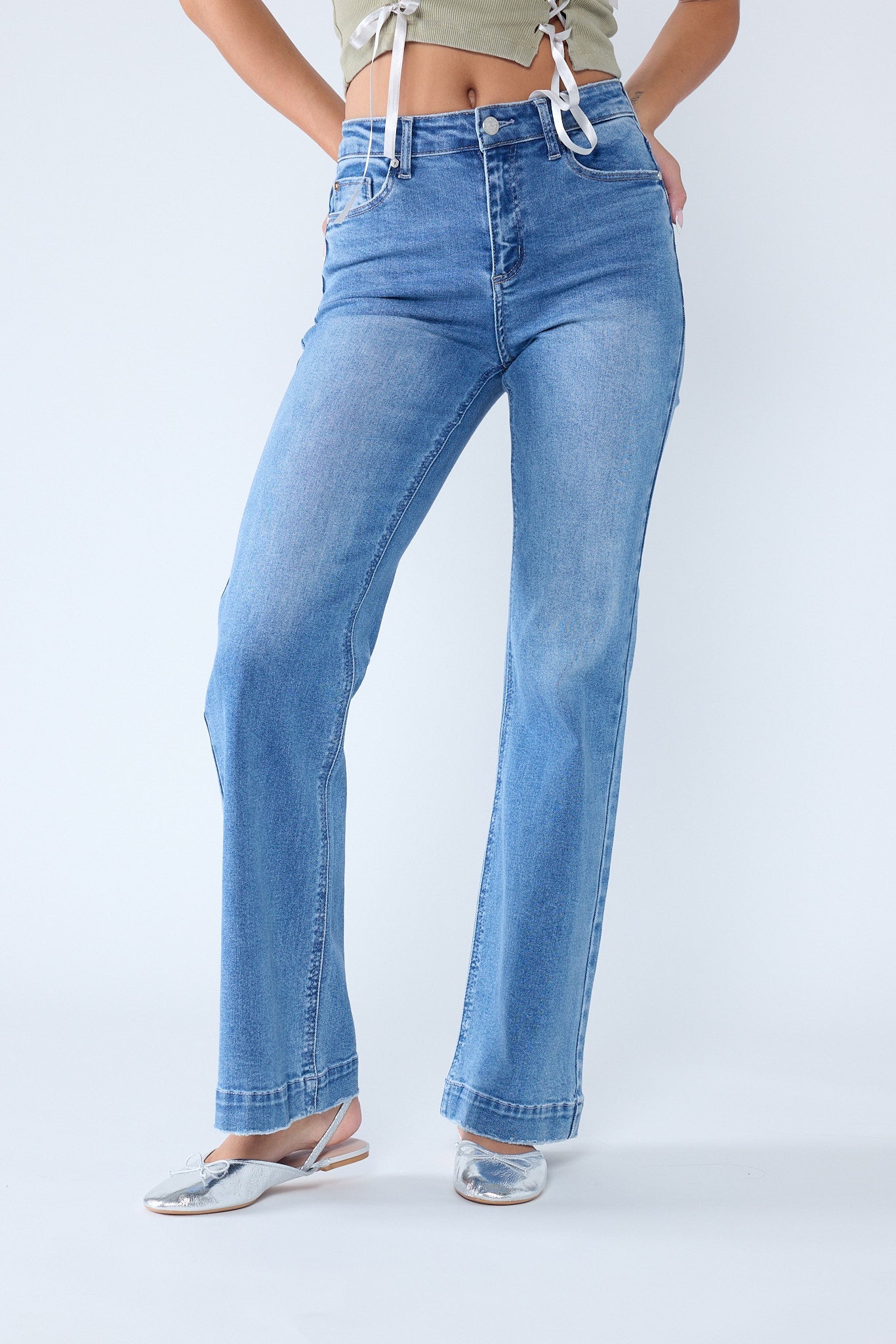 High Rise Destructed Wide Leg