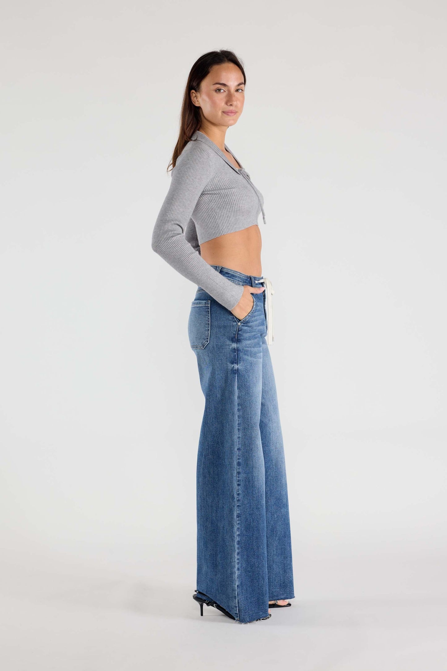 Super High Rise Relaxed Wide Leg Jeans with Waist String