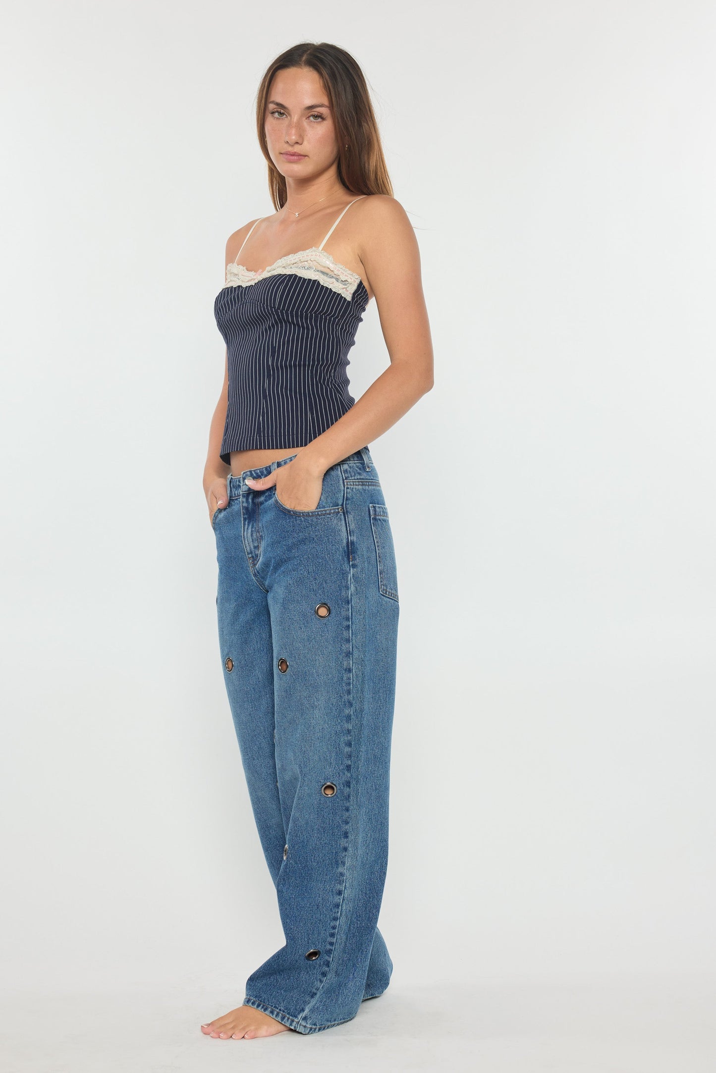 Low Waist Wide Leg with Big Eyelet Detail