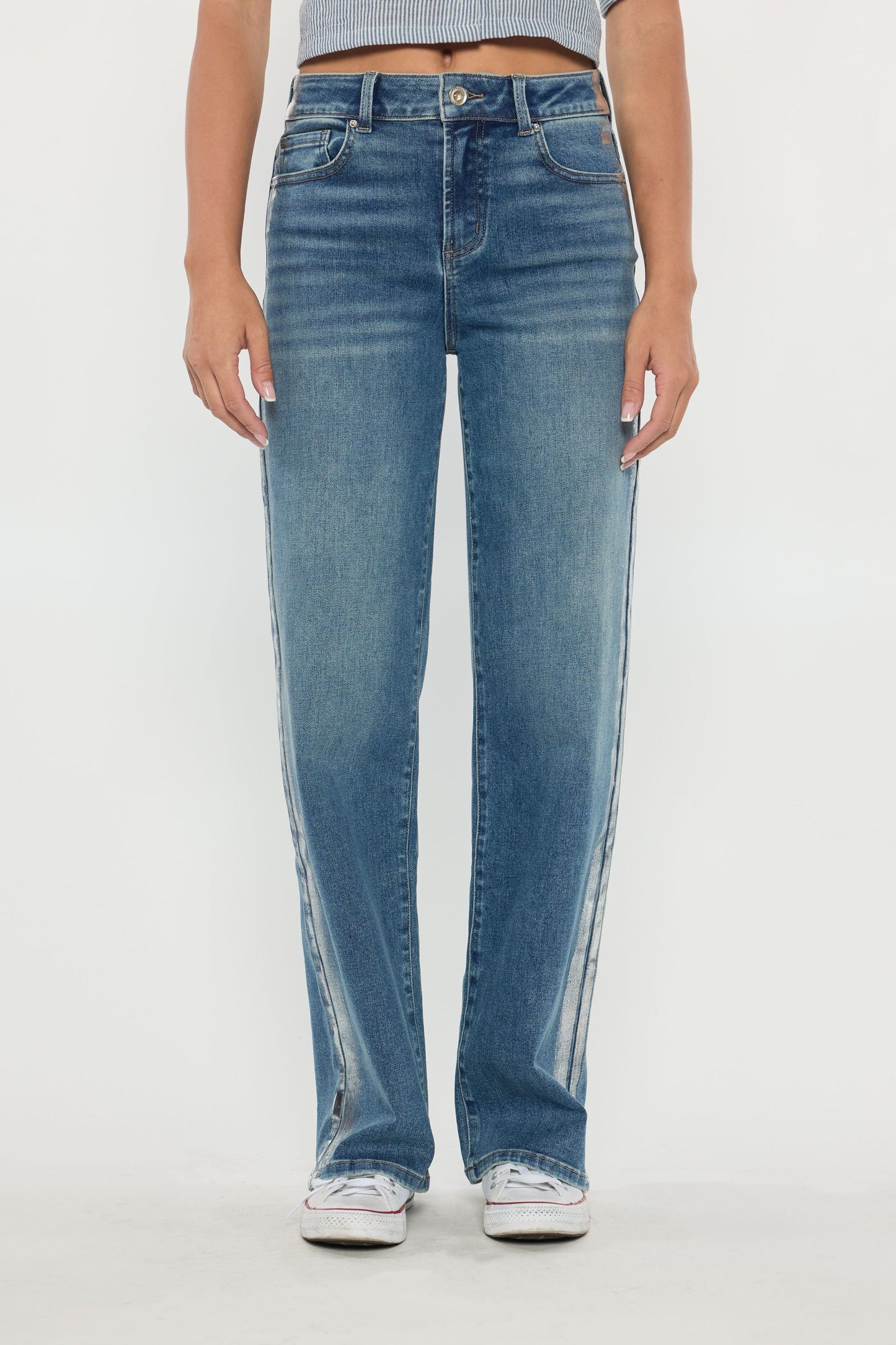 High Rise Relaxed Straight with Side Silver Foil