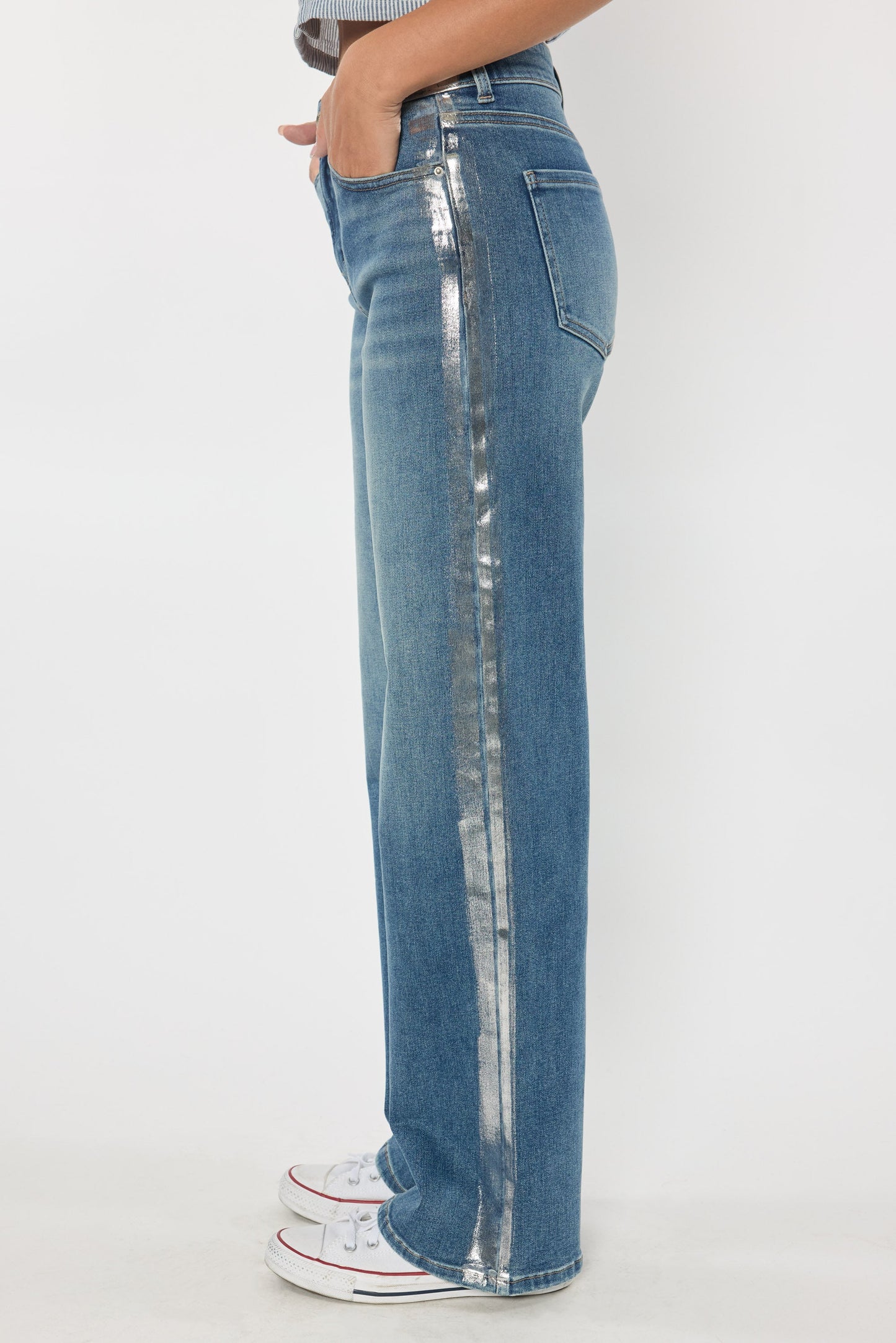 High Rise Relaxed Straight with Side Silver Foil